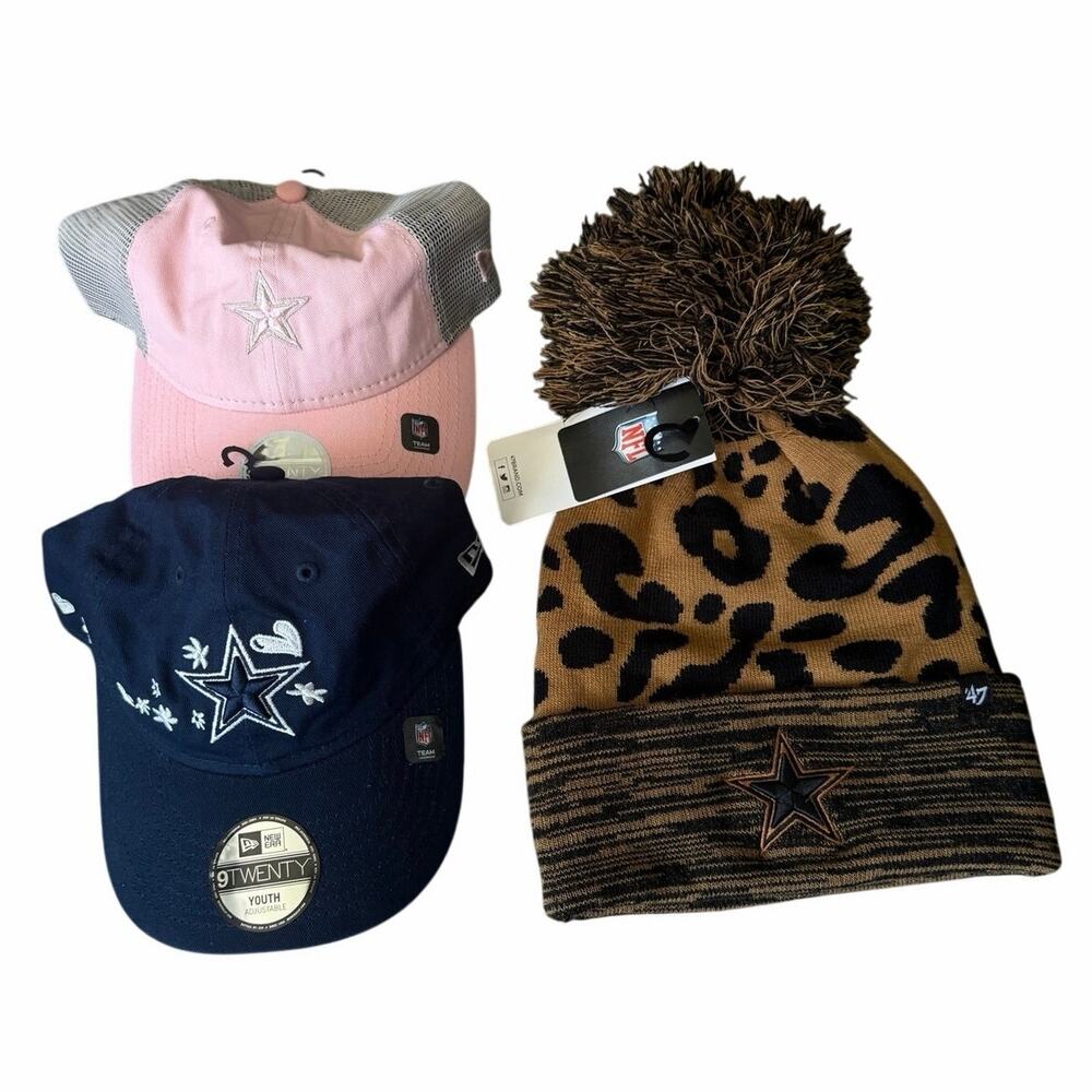 Dallas Cowboys Hat Bundle Women’s Youth New Era 9TWENTY Pink Leopard Beanie NWT